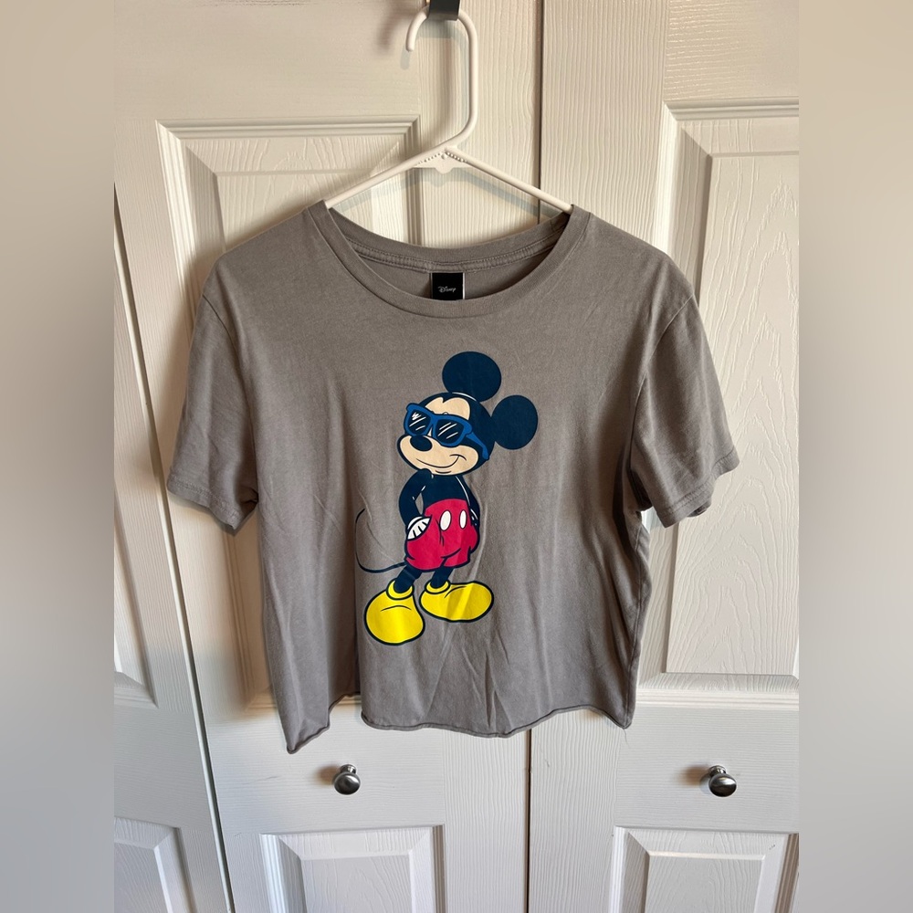 Disney Gray Mickey Mouse Crop T-Shirt